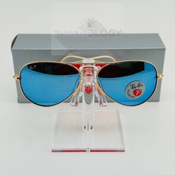 RAY BAN | NEW | AVIATOR MEDIUM | 3025 112 - 4L | MATTE GOLD | BLUE MIRROR - Picture 1 of 6